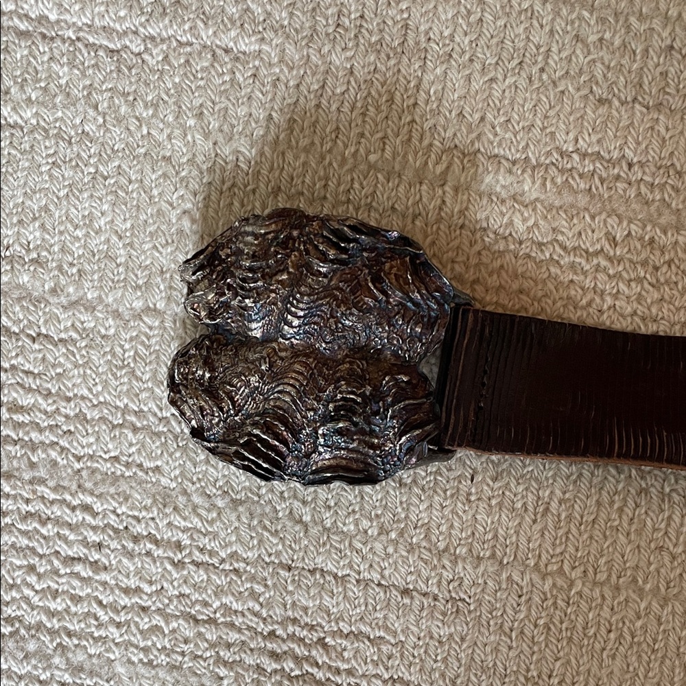 Brown Textured belt with shell buckle